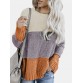 Women Contrast Color Patchwork Round Neck Long Sleeve Knitted Casual Sweater