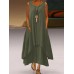 Leisure Solid Tiered Button Pocket Sleeveless Maxi Dress