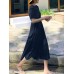 Leisure Solid Tie  Up Ruched Square Collar Maxi Dress