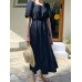 Leisure Solid Tie  Up Ruched Square Collar Maxi Dress