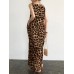 Sleeveless Pocket Leopard Print Round Neck Maxi Dress