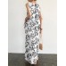 Sleeveless Print Pocket Round Neck Pattern Figure Maxi Dress