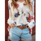 Women Floral Print V  Neck Knitted Casual Long Sleeve Sweaters