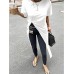 Solid Knotted Split Short Sleeve Round Neck T  Shirt