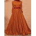 Puff Sleeve Button Pleat Round Neck Solid Maxi Dress