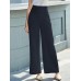 Solid Pocket Button Wide Leg High Waist Casual Pants