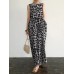 Sleeveless Pocket Leopard Print Round Neck Maxi Dress