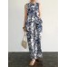 Sleeveless Round Neck Pocket Print Floral Maxi Dress