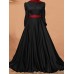 Puff Sleeve Button Pleat Round Neck Solid Maxi Dress