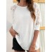 Solid Lace Patchwork Hollow Out Raglan Sleeve T  Shirt