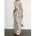 Sleeveless Round Neck Pocket Print Paisley Maxi Dress