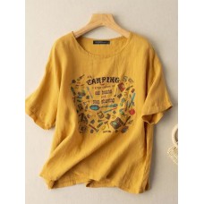 Leisure Letter Knife And Fork Cotton Short Sleeve T  Shirt