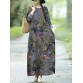 Plant Flower Print Round Neck Long Sleeve Casual Maxi Dress