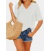 V  Neck Short Sleeve Solid Summer Loose Fit Brief T  Shirt