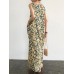 Pocket Floral Print Round Neck Sleeveless Maxi Dress