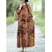 Plant Flower Print Round Neck Long Sleeve Casual Maxi Dress