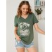 V  Neck Loose Fit Pattern Casual Short Sleeve Summer T  shirt