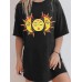 Cartoon Sun Print Round Neck Short Sleeve Casual Loose T  Shirt