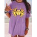 Cartoon Sun Print Round Neck Short Sleeve Casual Loose T  Shirt