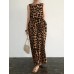 Sleeveless Pocket Leopard Print Round Neck Maxi Dress