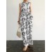 Sleeveless Print Pocket Round Neck Pattern Figure Maxi Dress