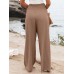 Leisure Solid Shirring Pocket Wide Leg Cotton Pants